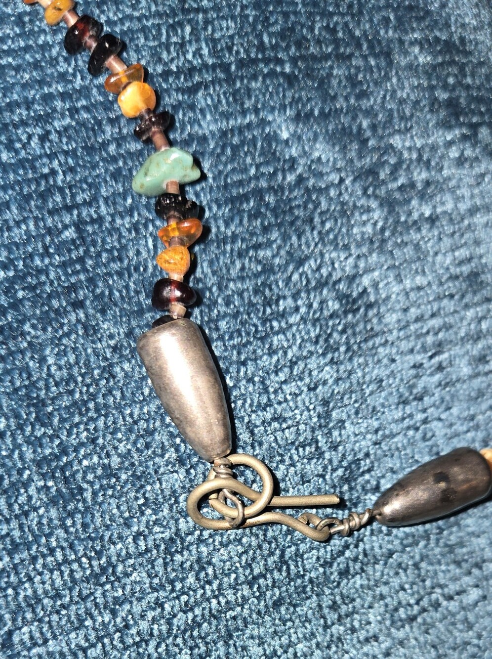 Turquoise Heart Pendant Necklace Sterling Silver with Amber Bead Accents 26 inch - Picture 4 of 7